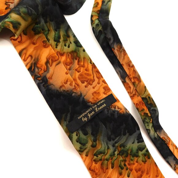 Vintage handpainted silk tie - Gem Handpainted Watercolor 100% Silk Tie Orange Green Abstract Art Unique Jan Lomas